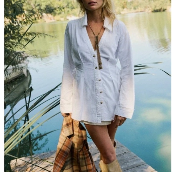 We The Free Tops - We The Free People Marten Cotton Oxford Top in White Size Small